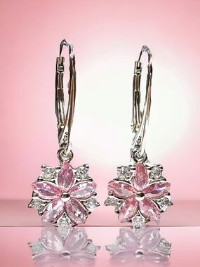New Handmade Peach Morganite Flower Earrings Nickel Free Sterling Silver